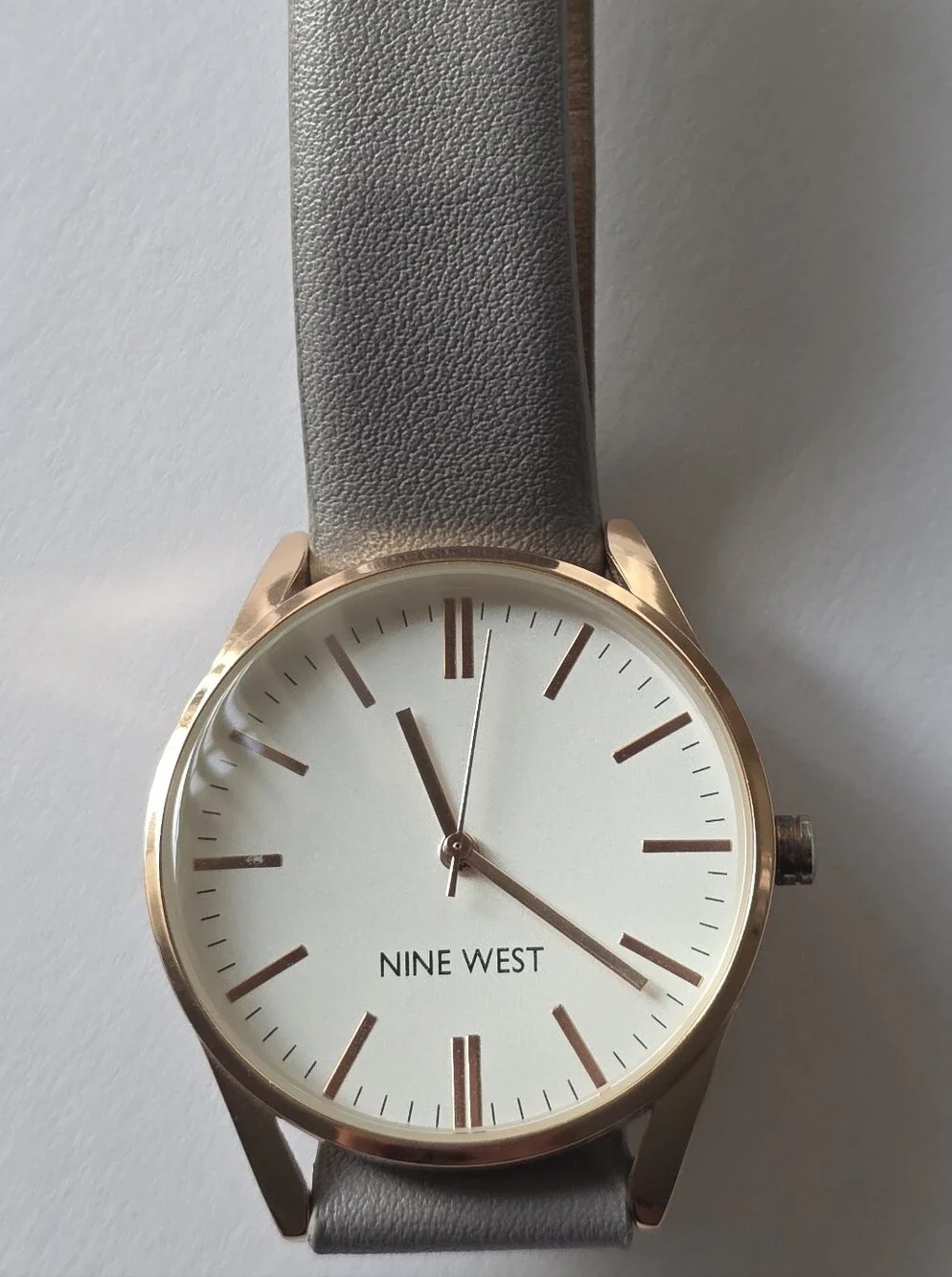 Nine West Soft Gray Leather Strap Watch with Rose Gold Case